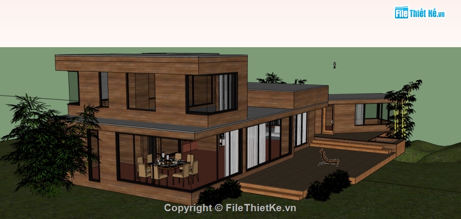 dựng sketchup biệt thự 2 tầng,file 3d su nhà biệt thự 2 tầng,bao cảnh biệt thự model su