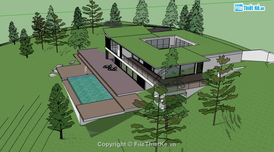 file sketchup biệt thự 2 tầng hiện đại,dựng file 3d nhà biệt thự,thiết kế biệt thự trên file su