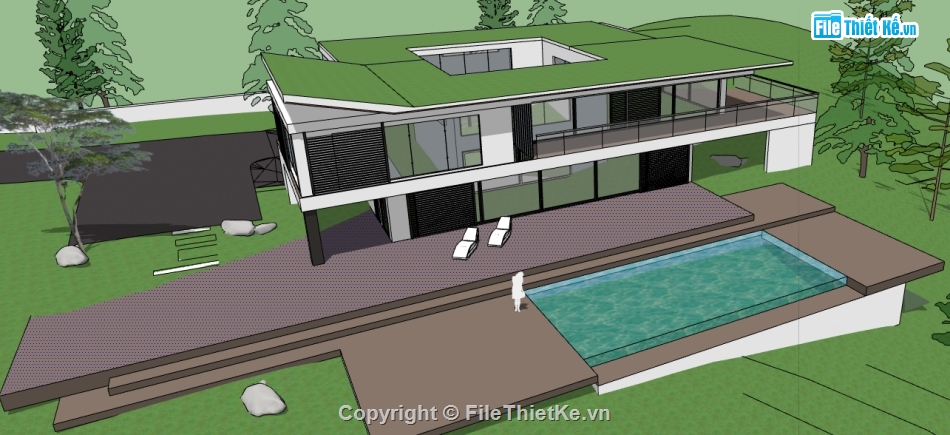 file sketchup biệt thự 2 tầng hiện đại,dựng file 3d nhà biệt thự,thiết kế biệt thự trên file su