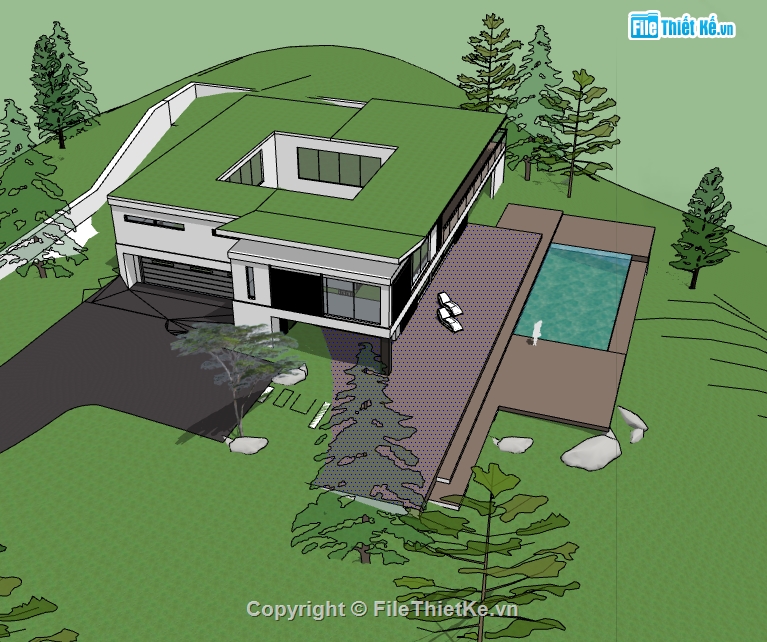 file sketchup biệt thự 2 tầng hiện đại,dựng file 3d nhà biệt thự,thiết kế biệt thự trên file su