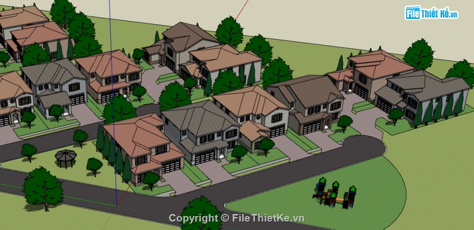 dựng sketchup khu nhà biệt thự,thiết kế khu biệt thự file su,dựng bao cảnh model su biệt thự
