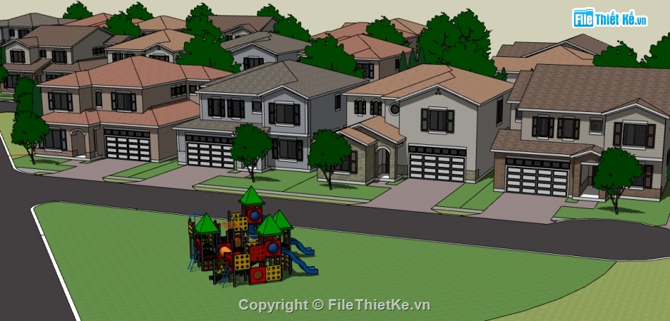 dựng sketchup khu nhà biệt thự,thiết kế khu biệt thự file su,dựng bao cảnh model su biệt thự