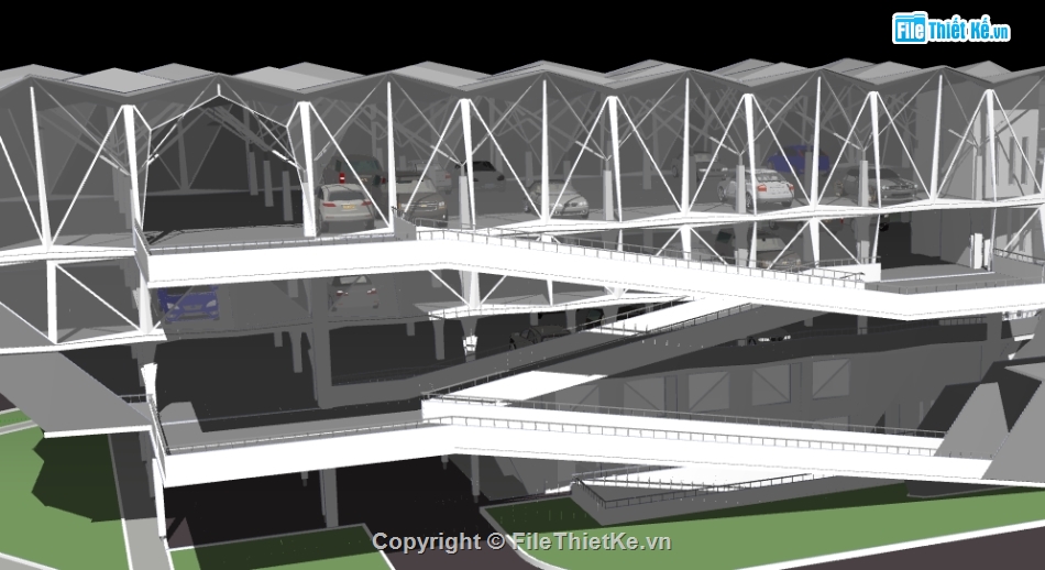 dựng nhà để xe 3 tầng file su,dựng bao cảnh nhà để xe sketchup,model su mẫu nhà để xe hiện đại
