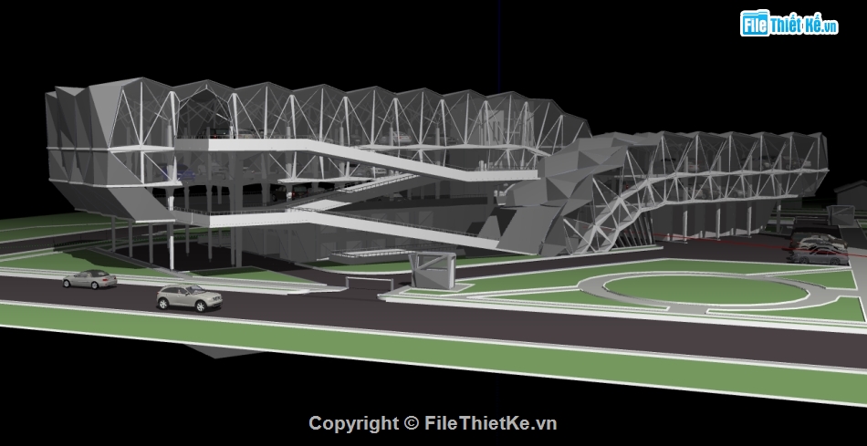 dựng nhà để xe 3 tầng file su,dựng bao cảnh nhà để xe sketchup,model su mẫu nhà để xe hiện đại