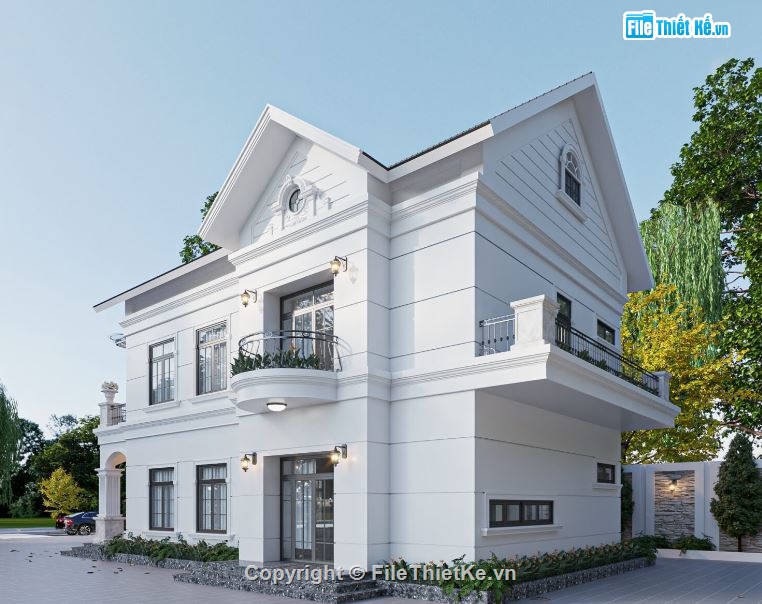 Biệt thự  2 tầng,Biệt thự 2 tầng 9x18m,Model su biệt thự 2 tầng,File sketchup biệt thự 2 tầng