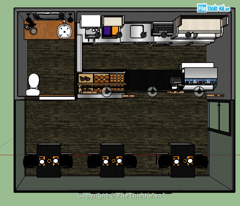 quán cafe dựng sketchup,file 3d su dựng quán cafe,thiết kế nội thất quán cafe