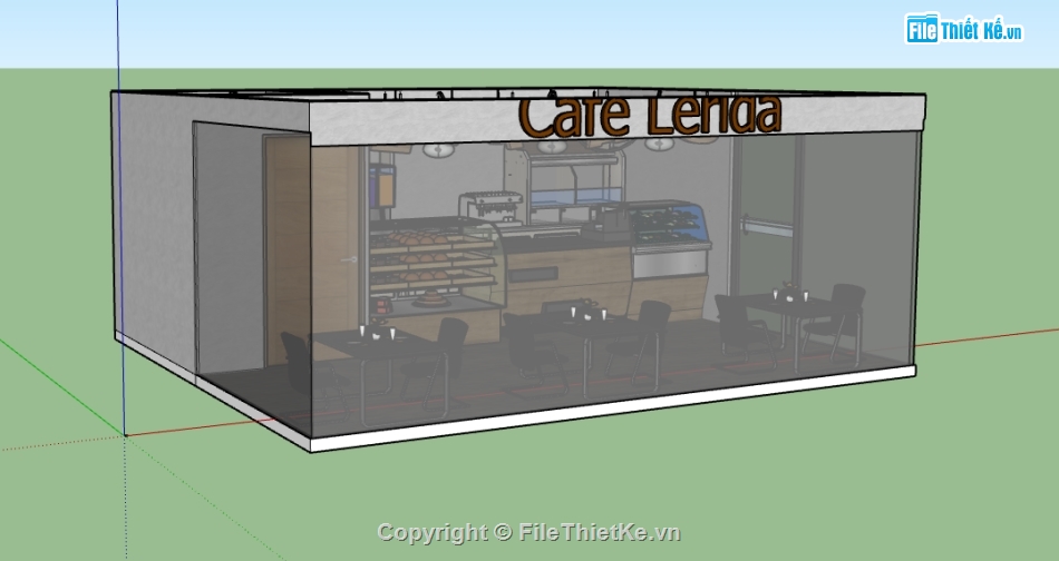 quán cafe dựng sketchup,file 3d su dựng quán cafe,thiết kế nội thất quán cafe