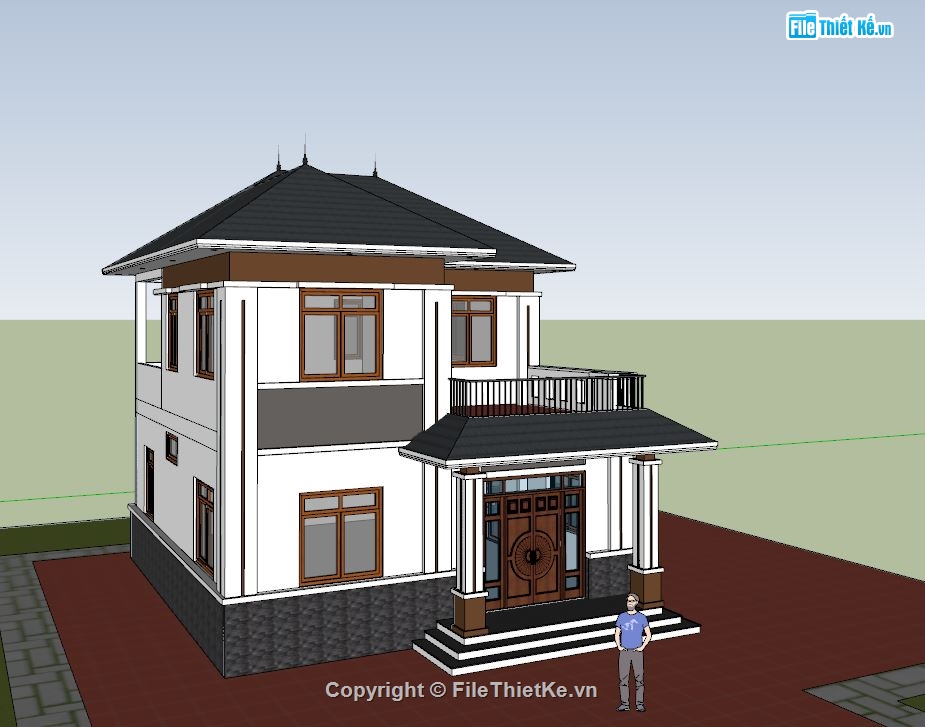 File Sketchup biệt thự 2 tầng,sketchup biệt thự 2 tầng,File sketchup biệt thự 8x10m,Model sketchup biệt thự 2 tầng,Biệt thự 2 tầng file sketchup