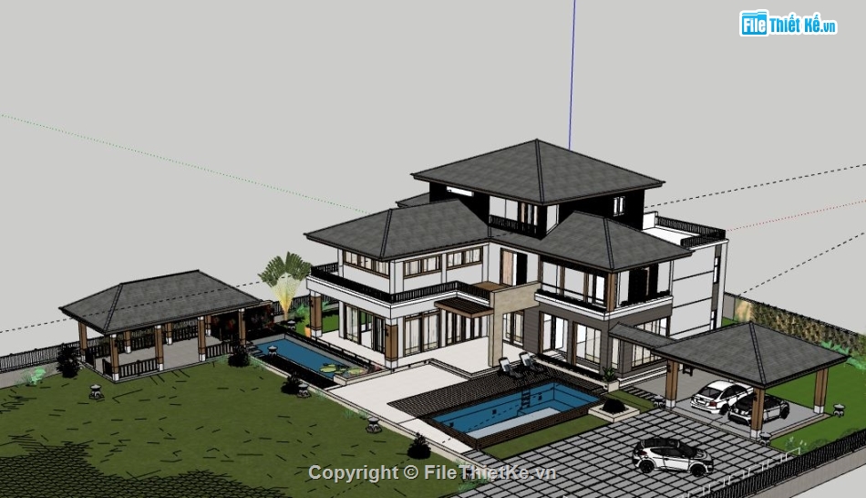 Biệt thự 3 tầng,Model su biệt thự 3 tầng,biệt thự 3 tầng file su