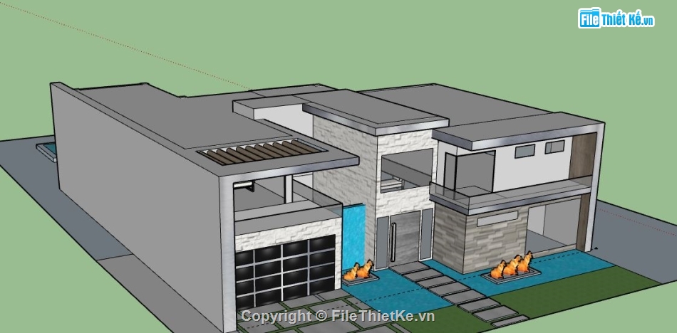 Biệt thự 2 tầng,model su biệt thự 2 tầng,sketchup biệt thự 2 tầng