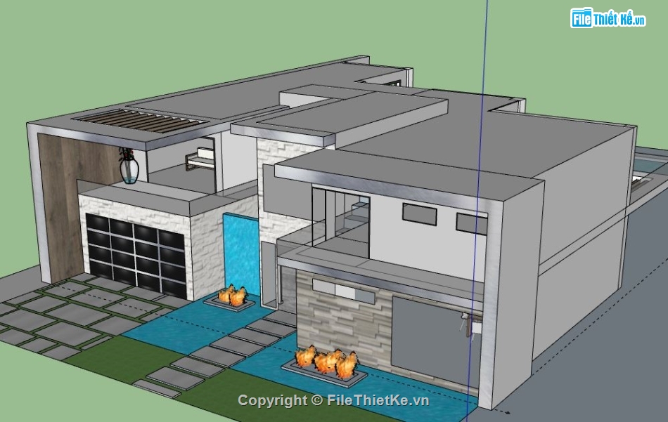 Biệt thự 2 tầng,model su biệt thự 2 tầng,sketchup biệt thự 2 tầng