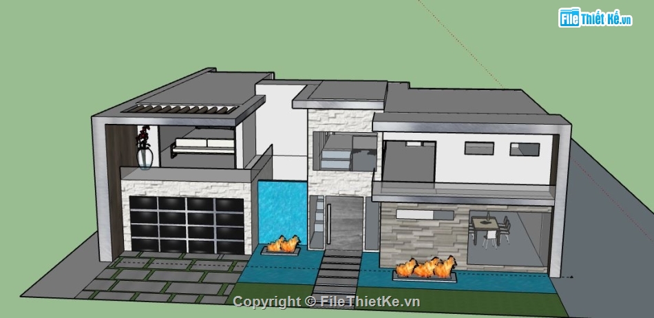 Biệt thự 2 tầng,model su biệt thự 2 tầng,sketchup biệt thự 2 tầng