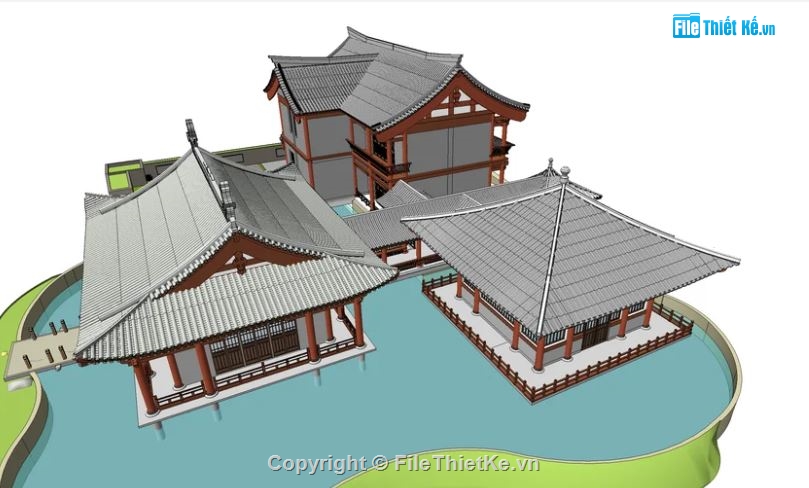 file sketchup chùa đẹp,model su chùa,chùa file sketchup,file 3d sketchup chùa