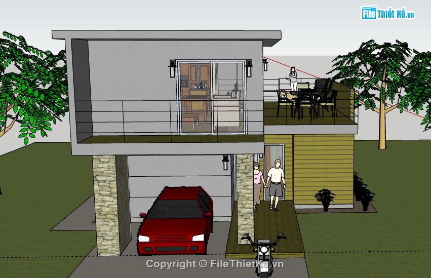 Nhà phố 2 tầng,model su nhà phố 2 tầng,file su nhà phố 2 tầng,nhà phố 2 tầng sketchup,sketchup nhà phố 2 tầng