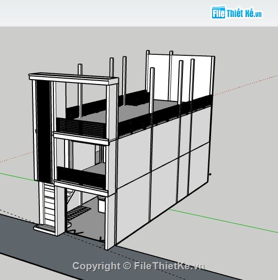 Nhà phố 3 tầng,model su nhà phố 3 tầng,nhà phố 3 tầng file su,sketchup nhà phố 3 tầng