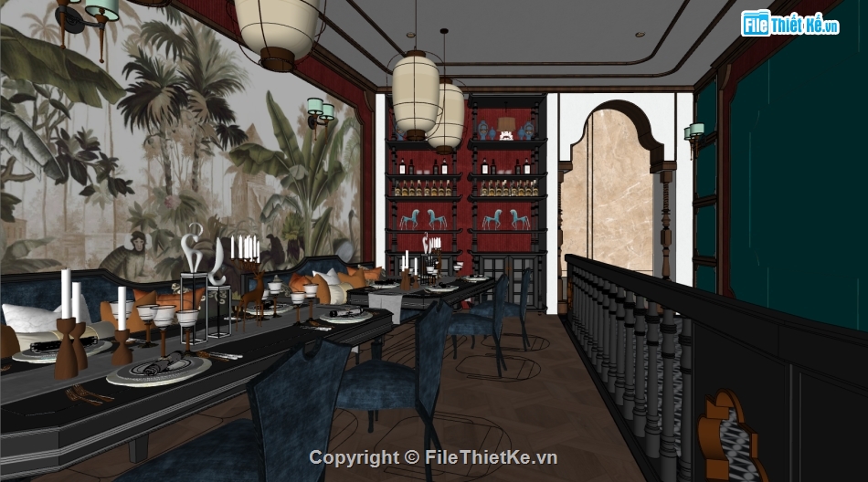 sketchup nội thất nhà hàng,file su nhà hàng,nội thất nhà hàng đẹp,sketchup thiết kế nhà hàng