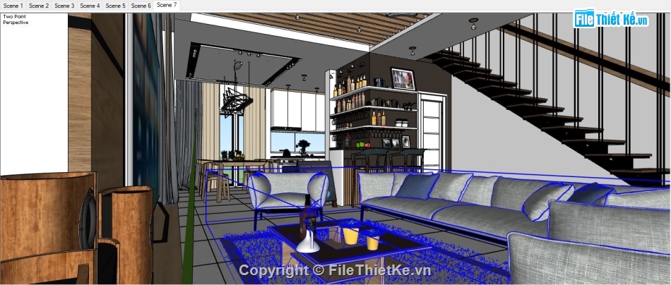 Phòng khách file sketchup,file sketchup phòng khách,file su phòng khách,Nội thất căn hộ sketchup