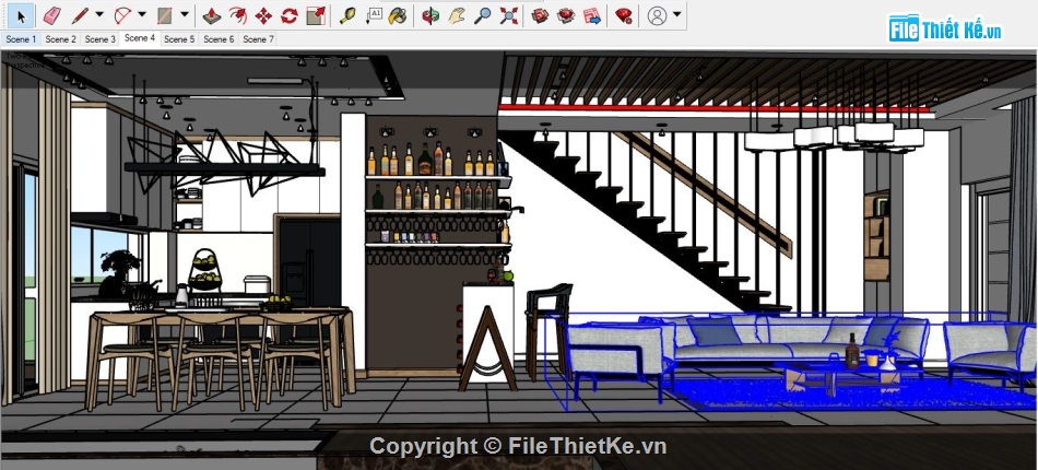 Phòng khách file sketchup,file sketchup phòng khách,file su phòng khách,Nội thất căn hộ sketchup