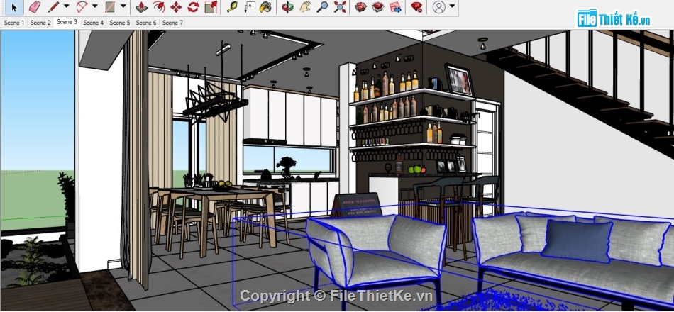 Phòng khách file sketchup,file sketchup phòng khách,file su phòng khách,Nội thất căn hộ sketchup