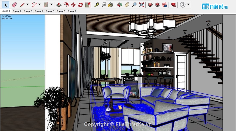 Phòng khách file sketchup,file sketchup phòng khách,file su phòng khách,Nội thất căn hộ sketchup