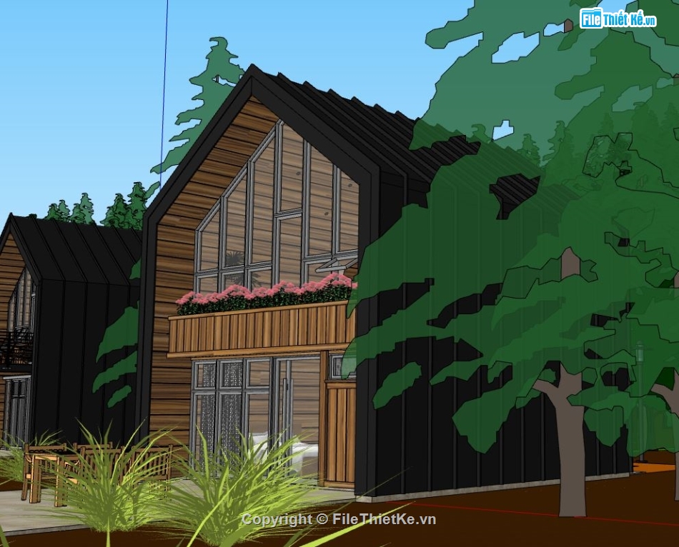 sketchup khu nghỉ dưỡng 2 tầng,Home stay nghỉ dưỡng 2 tầng,home stay 2 tầng,model su home stay