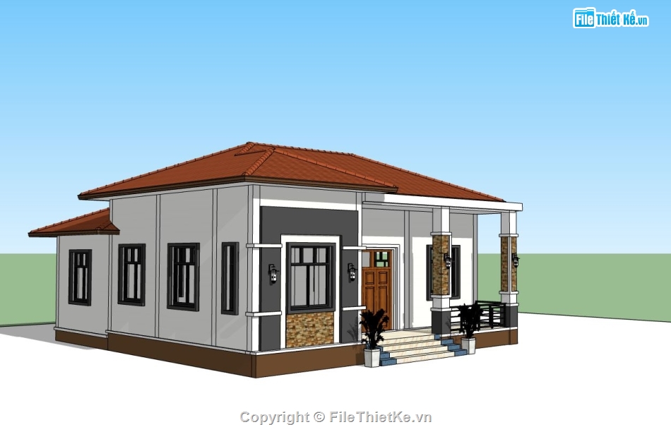 mẫu biệt thự 1 tầng,sketchup biệt thự 1 tầng,file su biệt thự 1 tầng,biệt thự 1 tầng