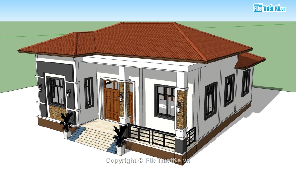 mẫu biệt thự 1 tầng,sketchup biệt thự 1 tầng,file su biệt thự 1 tầng,biệt thự 1 tầng