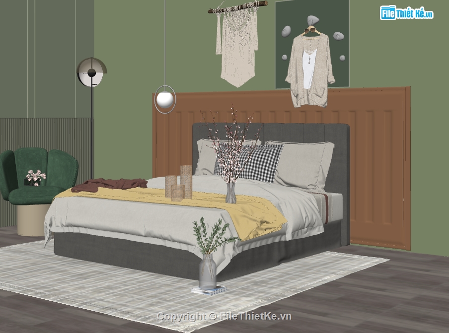 3d sketchup phòng ngủ,file su nội thất phòng ngủ,mẫu sketchup nội thất phòng ngủ