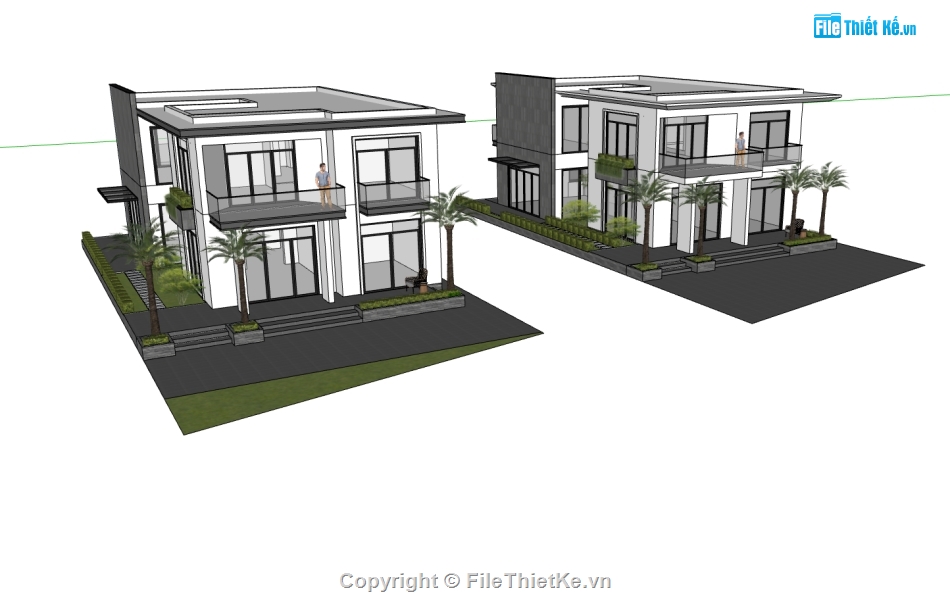 villa 2 tầng,file su villa 2 tầng,dựng mẫu sketchup villa 2 tầng