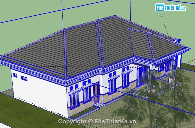 Biệt thự 1 tầng,model su biệt thự 1 tầng,biệt thự 1 tầng file su,sketchup biệt thự 1 tầng