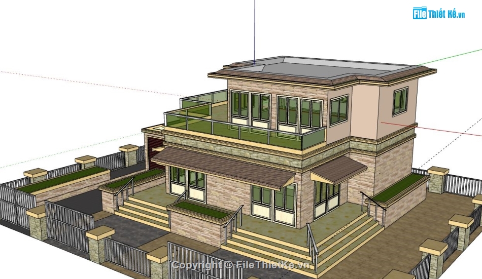 Biệt thự 2 tầng,model su biệt thự 2 tầng,biệt thự 2 tầng file su,sketchup biệt thự 2 tầng