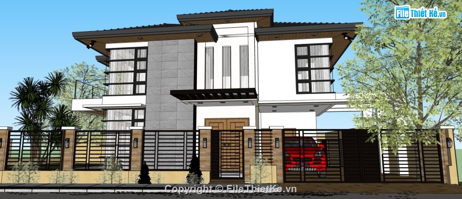 su biệt thự 2 tầng,file sketchup biệt thự 2 tầng,biệt thự 2 tầng sketchup