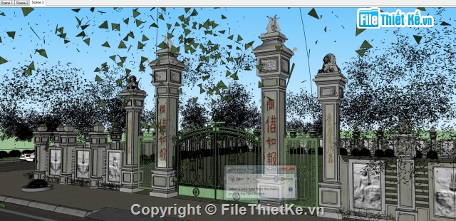 cổng sketchup,mẫu cổng sketchup,Model sketchup cổng chùa,File sketchup cổng chùa