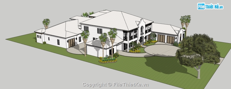 bản vẽ biệt thự 2 tầng hiện đại,thiết kế biệt thự file sketchup,file sketchup biệt thự 2 tầng hiện đại