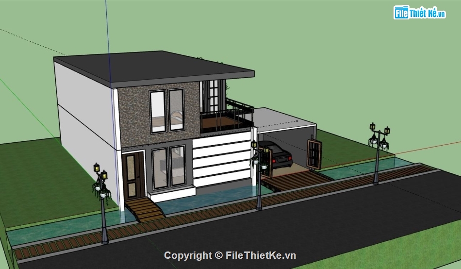 Nhà phố 2 tầng,model su nhà phố 2 tầng,nhà phố 2 tầng sketchup