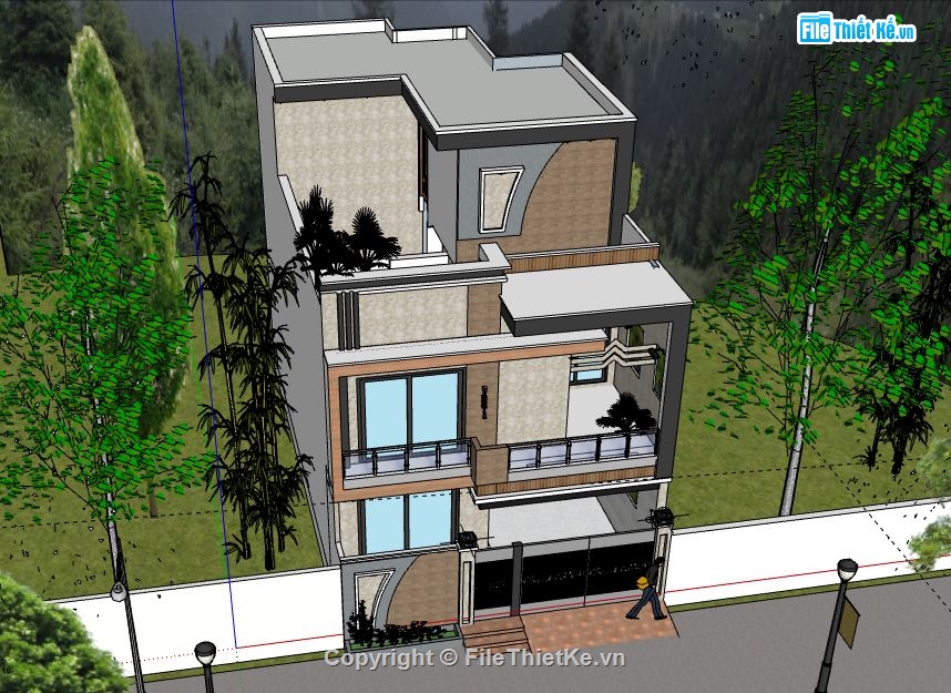 Nhà phố 3 tầng,model su nhà phố 3 tầng,file sketchup nhà phố 3 tầng