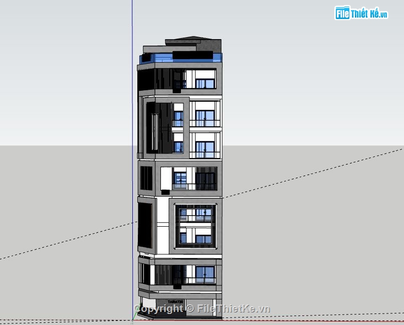 Nhà phố 6 tầng,model su nhà phố 6 tầng,sketchup nhà phố 6 tầng