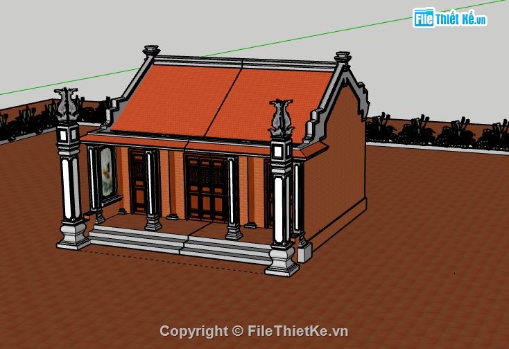 Nhà thờ họ,Nhà thờ họ 3 gian,Nhà thờ họ sketchup,model su nhà thờ họ