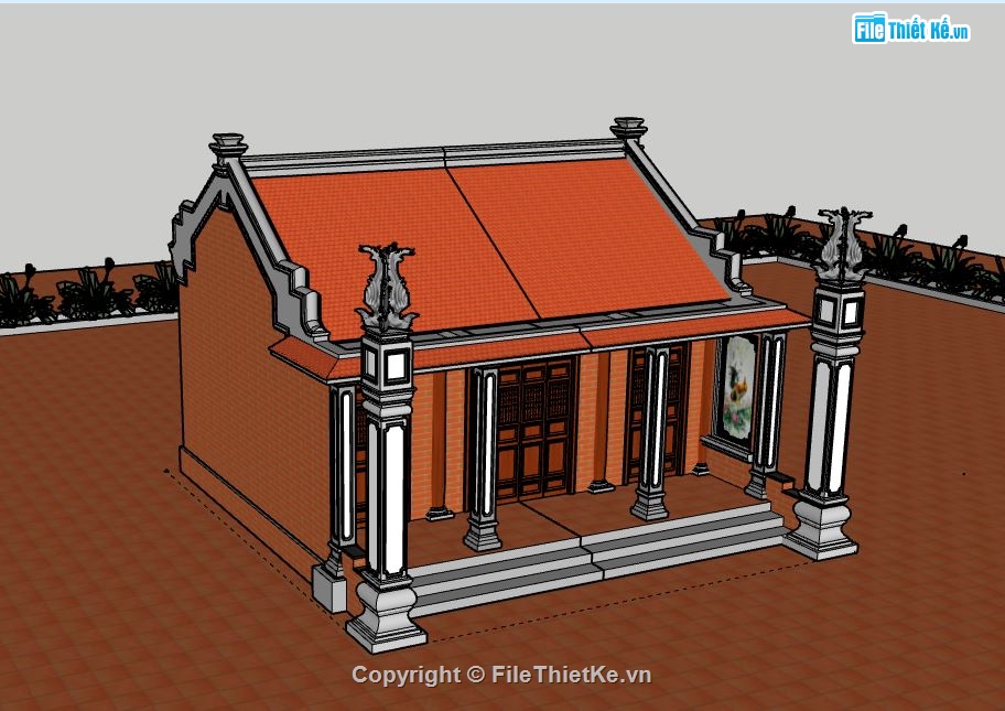 Nhà thờ họ,Nhà thờ họ 3 gian,Nhà thờ họ sketchup,model su nhà thờ họ