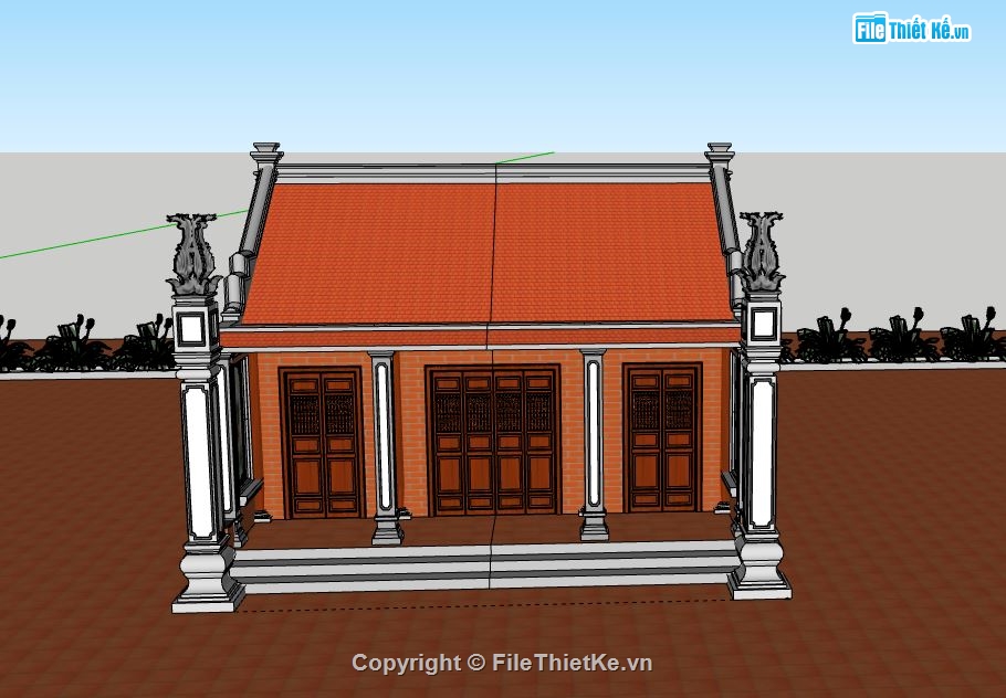 Nhà thờ họ,Nhà thờ họ 3 gian,Nhà thờ họ sketchup,model su nhà thờ họ