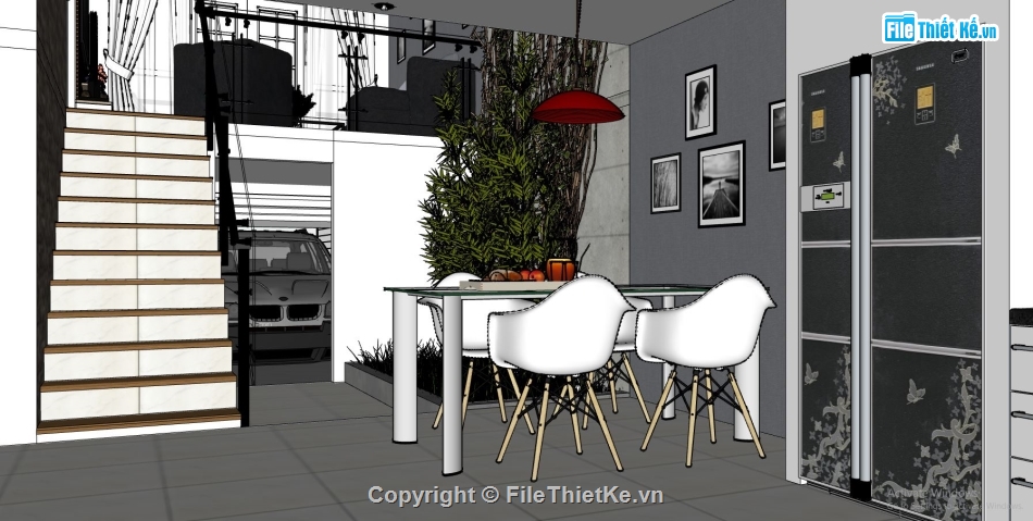 file sketchup nhà phố,nhà phố lệch tầng sketchup,sketchup nội thất nhà phố