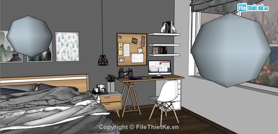 sketchup nội thất phòng ngủ,mẫu phòng ngủ,phòng ngủ sketchup,model phòng ngủ hiện đại