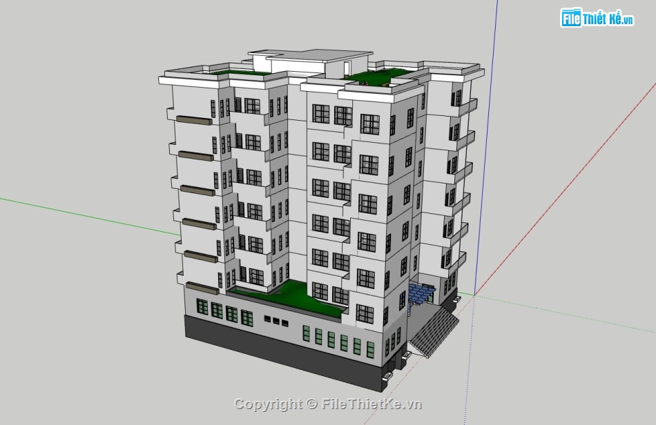 thiết kế chung cư,chung cư 7 tầng,mô hình chung cư,sketchup chung cư 7 tầng