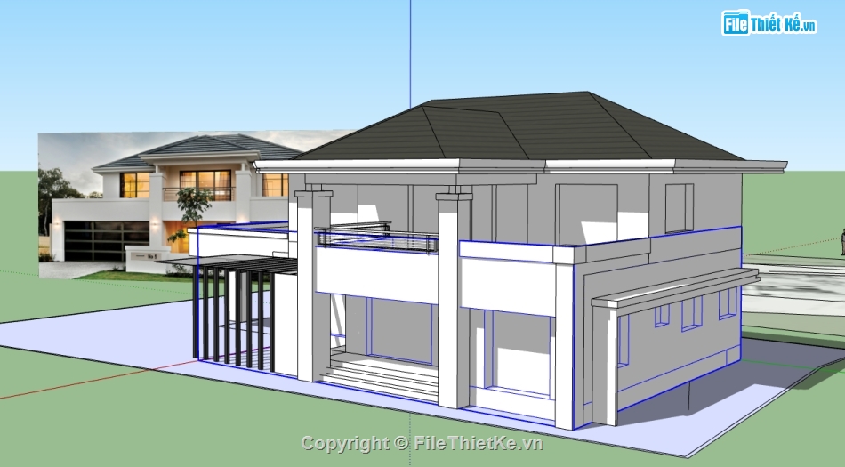 mẫu biệt thự 2 tầng sketchup,sketchup biệt thự 2 tầng,model sketchup biệt thự 2 tầng,file sketchup biệt thự 2 tầng