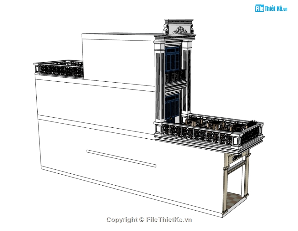sketchup nhà phố 3 tầng,file sketchup nhà phố 3 tầng,model sketchup nhà phố 3 tầng,3d sketchup nhà phố 3 tầng