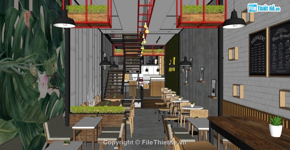 quán cafe 3 tầng,Model su quán cafe,file sketchup quán cafe 3 tầng,quán cafe 3 tầng file sketchup