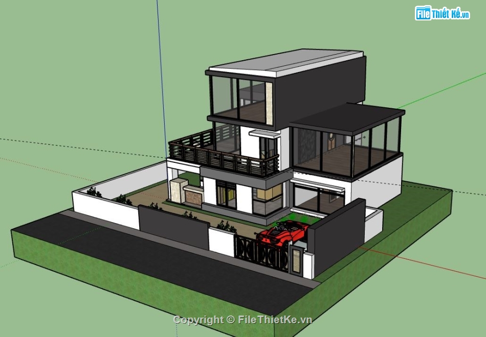 biệt thự 3 tầng,model su biệt thự 3 tầng,sketchup biệt thự 3 tầng