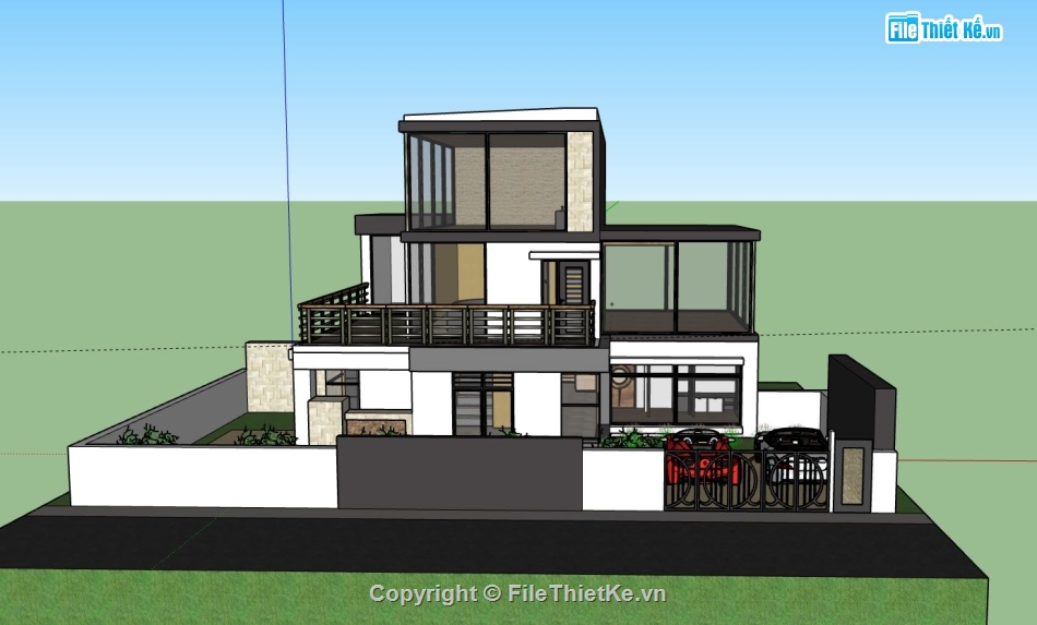 biệt thự 3 tầng,model su biệt thự 3 tầng,sketchup biệt thự 3 tầng