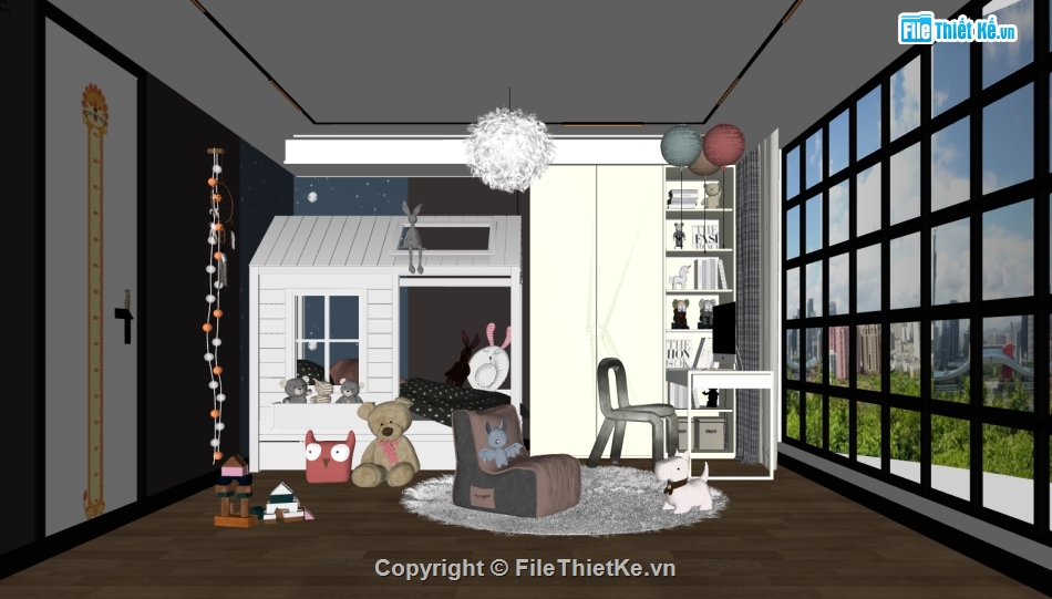 phòng ngủ trẻ em file su,model su phòng ngủ trẻ em,sketchup phòng ngủ trẻ em