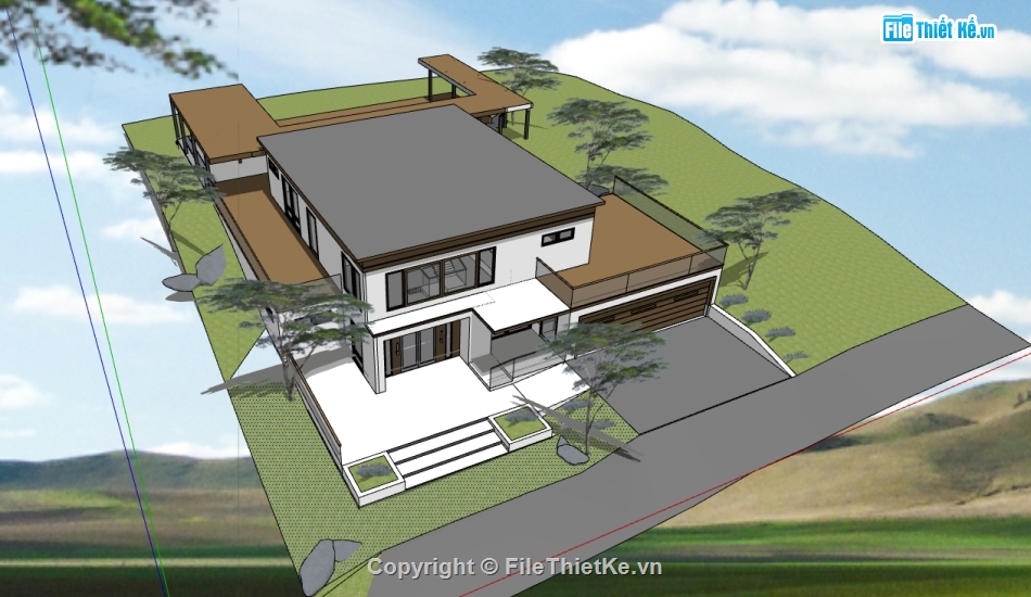 thiết kế homestay file sketchup,dựng 3d su homestay hiện đại,homestay 2 tầng file sketchup